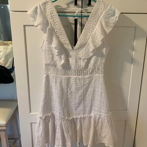 Francesca’s White Ruffled V-Neck Dress